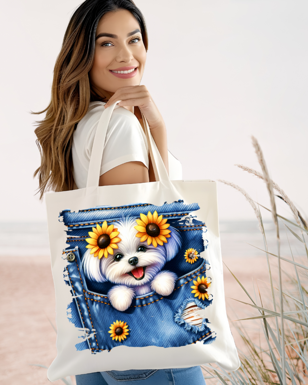 Cute Doggie in Pocket Tote Bag