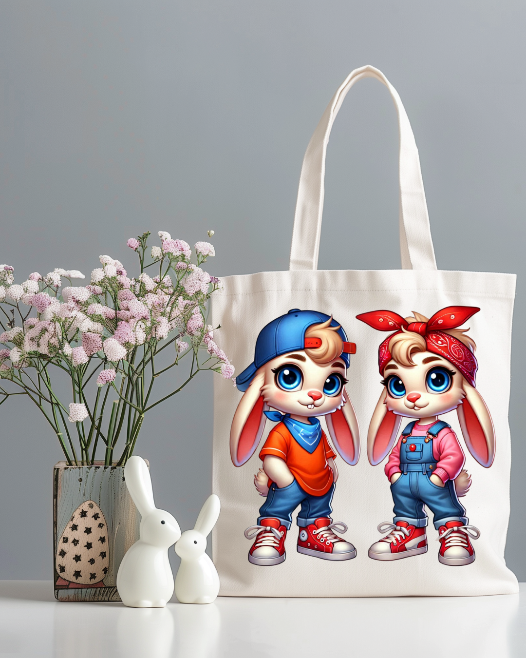 Boy and Girl Rabbit Tote Bag